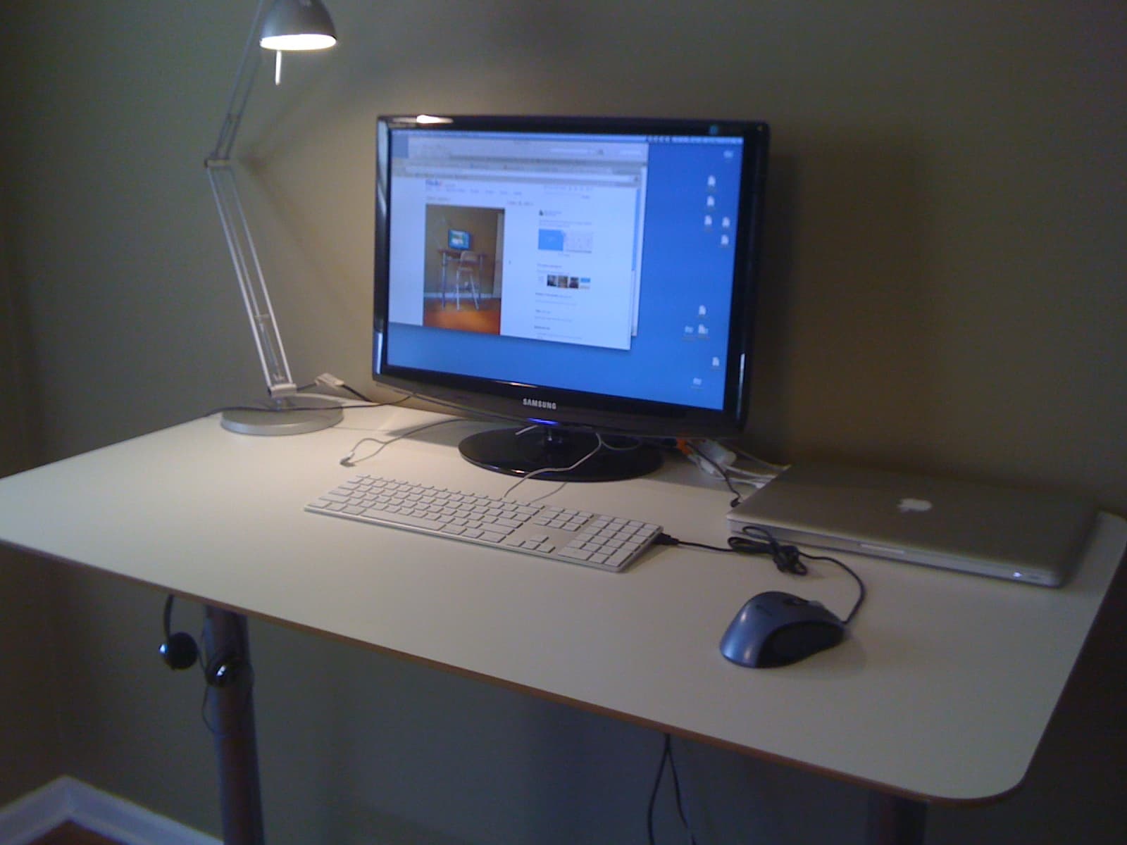 A standing desk in a working office.