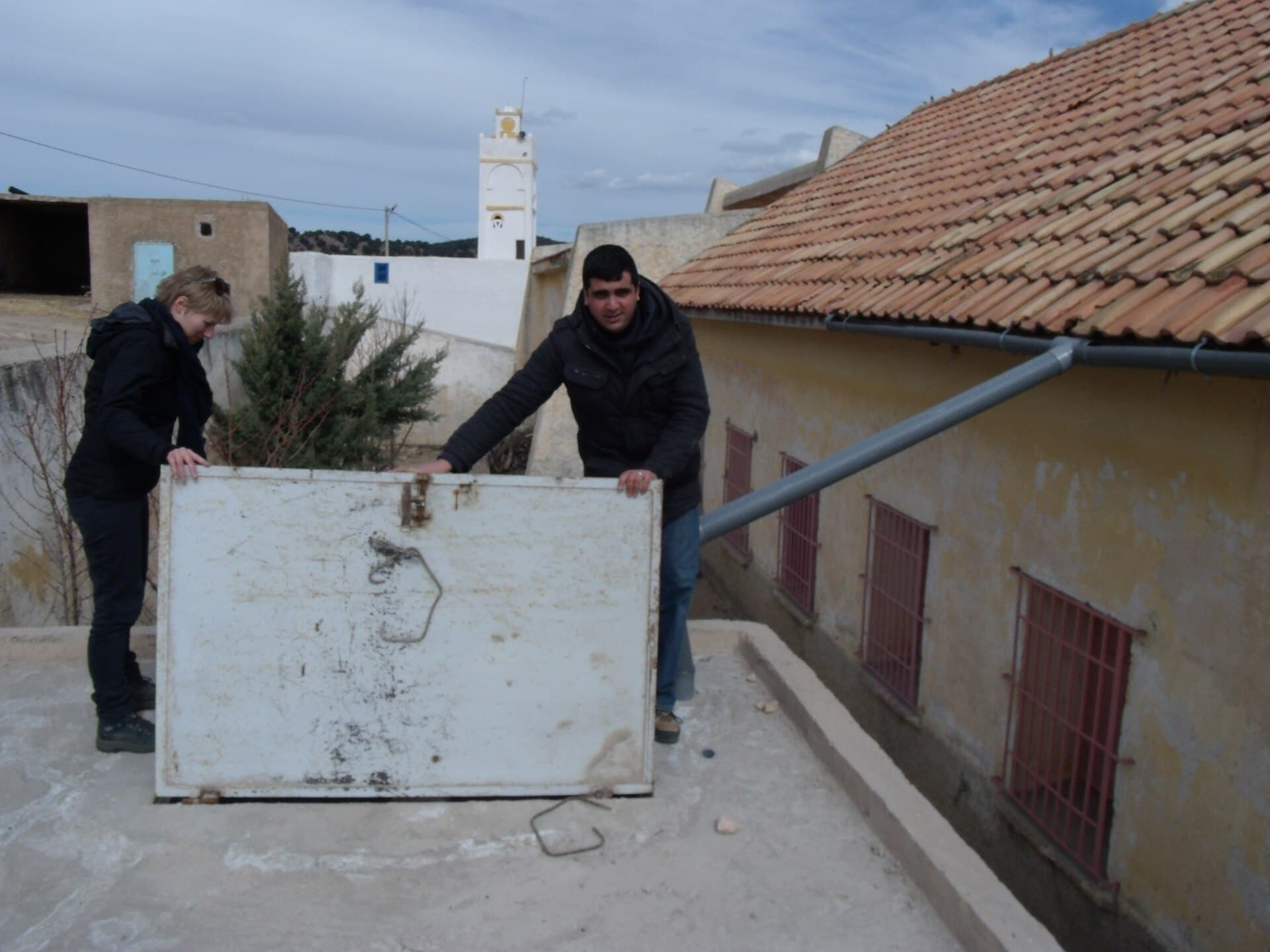 Looking into an opened rainwater harvesting tank.